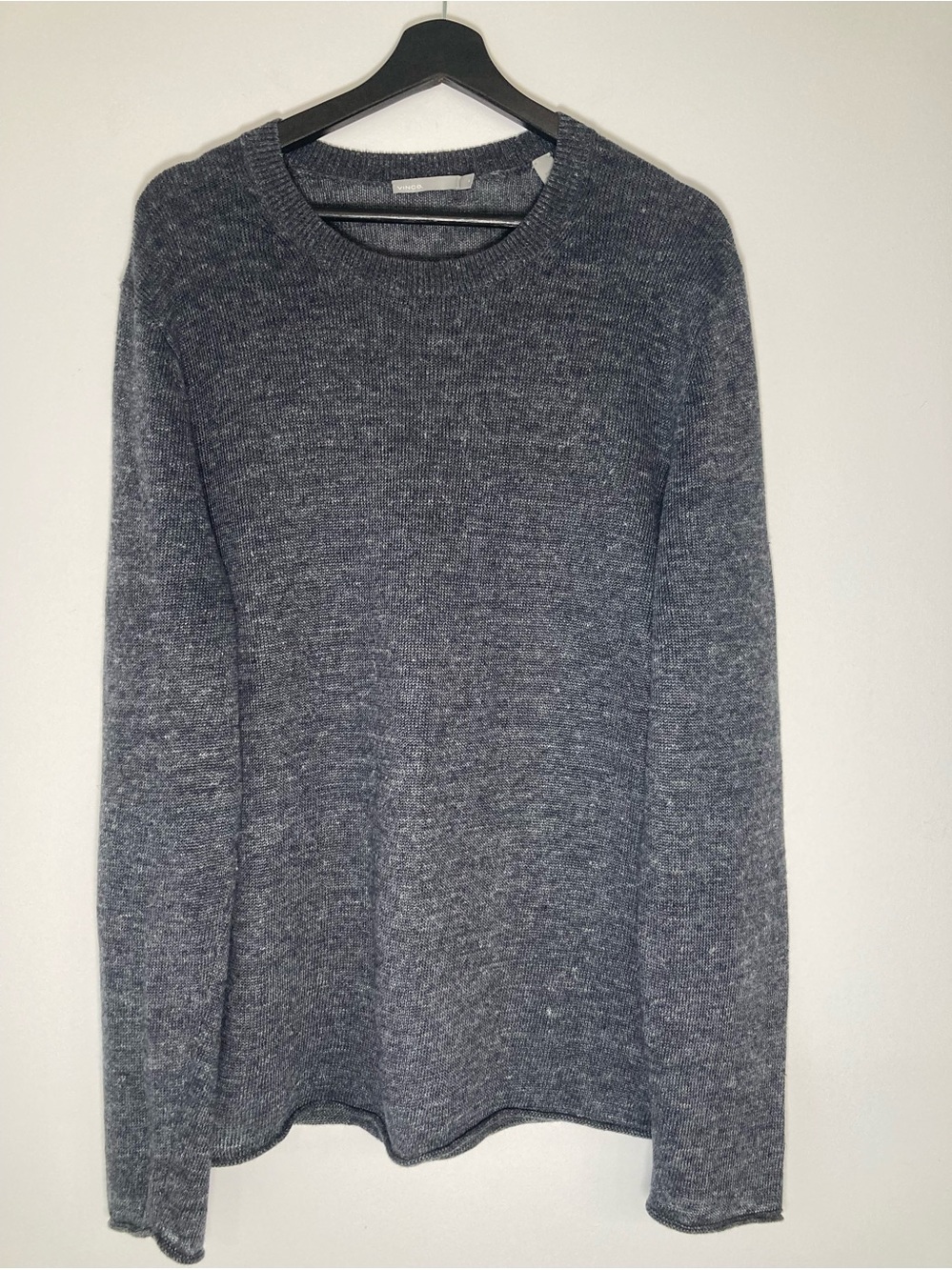 Vince Men's 100% Linen Knit Crewneck Sweater Gray Melange Size L Long Sleeve